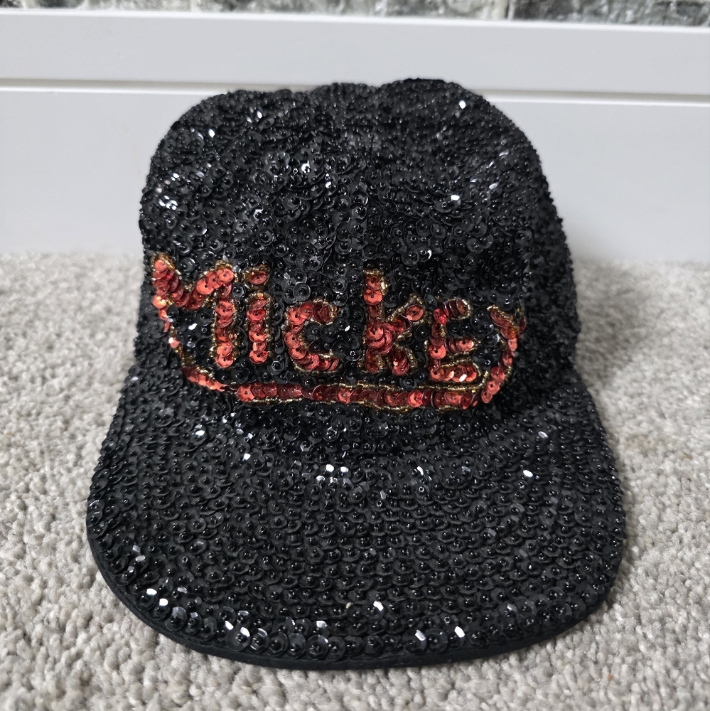Vintage Rare The Disney Store Unisex Black Sequin Mickey Cap